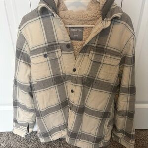 Hollister Men's Lightweight Plaid Jacket - Gray and Cream